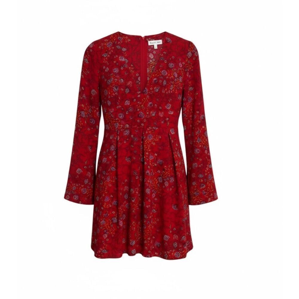 Emerald Sundae Floral Flared Long‎ Sleeve Mini Dress Red Size Small